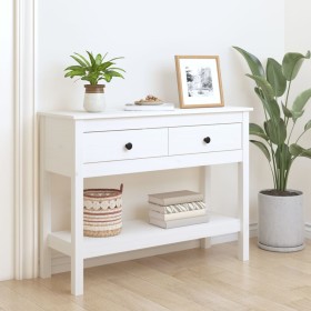 Mesa consola de madera maciza de pino blanco 100x35x75 cm