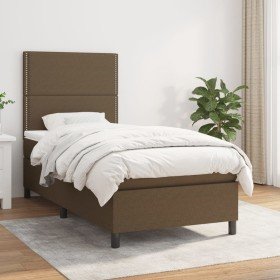 Cama box spring con colchón tela marrón oscuro 80x200 cm en Camas y somieres | Comprar online en Foro24