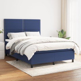 Cama box spring con colchón tela azul 140x190 cm en Camas y somieres | Comprar online en Foro24