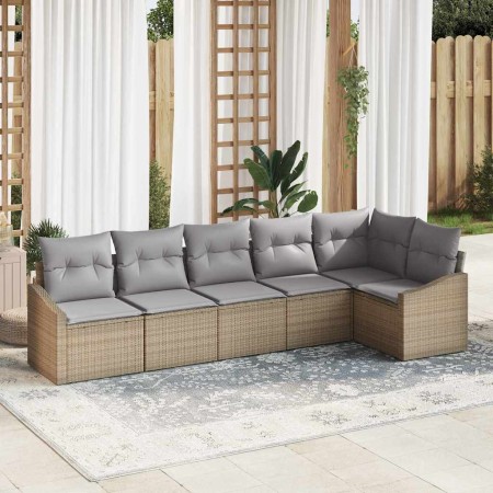 Conjunto de sofá de jardín 6 pcs Beige Poliratán