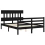 Estructura de cama con cabecero madera maciza negro 140x190 cm