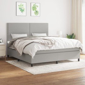 Cama box spring con colchón tela gris claro 180x200 cm Cama box spring con colchón tela gris claro 180x200 cm