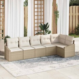 Conjunto de sofá de jardín 6 pcs Beige Poliratán