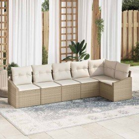 Conjunto de sofá de jardín 6 pcs Beige Poliratán Conjunto de sofá de jardín 6 pcs Beige Poliratán