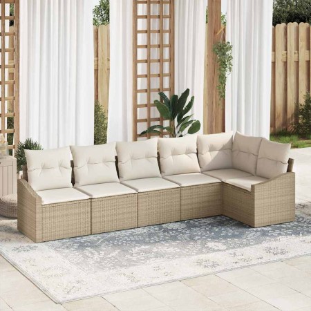 Conjunto de sofá de jardín 6 pcs Beige Poliratán