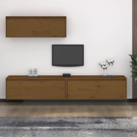 Muebles para TV 3 piezas madera maciza de pino marrón miel
