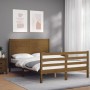 Estructura cama y cabecero madera maciza marrón miel 140x200 cm