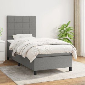 Cama box spring con colchón tela gris oscuro 90x200 cm en Camas y somieres | Comprar online en Foro24