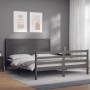 Estructura de cama matrimonio con cabecero madera maciza gris