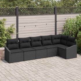 Conjunto de sofá de jardín 6 pcs Negro Poliratán