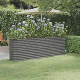 Grauer pulverbeschichteter Blumenbeet-Pflanzkasten aus Stahl, 224 x 40 x 68 cm von vidaXL, Töpfe und Pflanzgefäße - Ref: Foro...