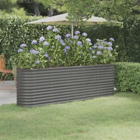 Gray powder coated steel flower bed planter 224x40x68 cm by vidaXL, Pots and planters - Ref: Foro24-318899, Price: 72,07 €, D...