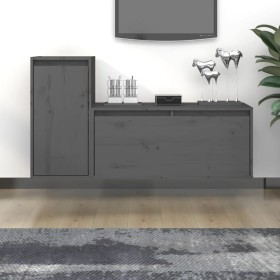 Muebles para TV 2 piezas madera maciza de pino gris