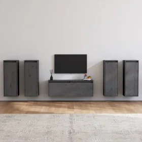 TV-Möbel 5-teilig aus massivem grauem Kiefernholz von vidaXL, TV-Möbel - Ref: Foro24-3100216, Preis: 214,42 €, Rabatt: %
