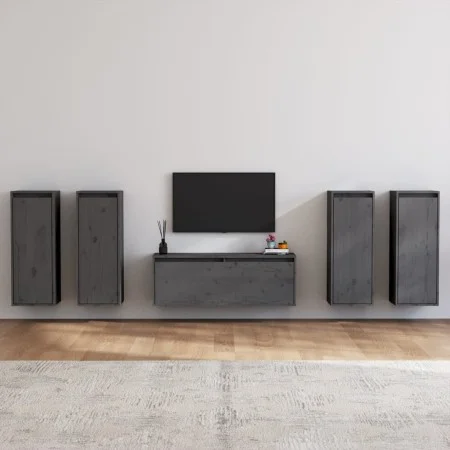TV furniture 5 pieces solid gray pine wood by vidaXL, TV Furniture - Ref: Foro24-3100216, Price: 214,42 €, Discount: %