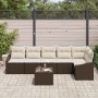 Conjunto de sofá de jardín 7 pcs Marrón Poliratán