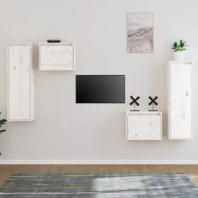 TV-Möbel 4-teilig aus massivem weißem Kiefernholz von vidaXL, TV-Möbel - Ref: Foro24-3100250, Preis: 183,01 €, Rabatt: %
