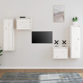 TV-Möbel 4-teilig aus massivem weißem Kiefernholz von vidaXL, TV-Möbel - Ref: Foro24-3100250, Preis: 185,36 €, Rabatt: %