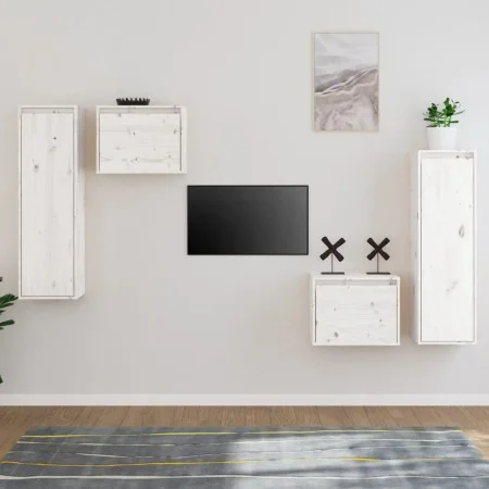 TV-Möbel 4-teilig aus massivem weißem Kiefernholz von vidaXL, TV-Möbel - Ref: Foro24-3100250, Preis: 183,01 €, Rabatt: %