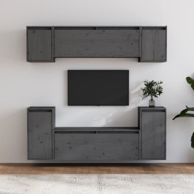 Muebles para TV 6 piezas madera maciza de pino gris