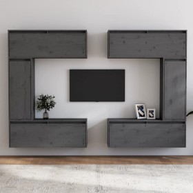 Muebles para TV 6 piezas madera maciza de pino gris