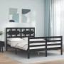 Estructura de cama con cabecero madera maciza negro 140x190 cm