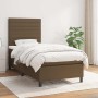 Cama box spring con colchón tela marrón oscuro 90x200 cm