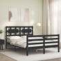 Estructura de cama con cabecero madera maciza negro 140x190 cm