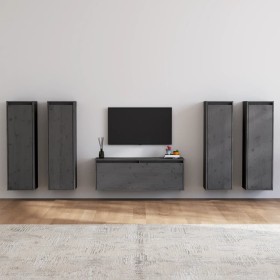TV-Möbel 5-teilig aus massivem grauem Kiefernholz von vidaXL, TV-Möbel - Ref: Foro24-3100211, Preis: 259,91 €, Rabatt: %