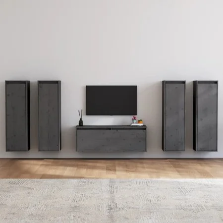 Muebles para TV 5 piezas madera maciza de pino gris de vidaXL, Muebles TV - Ref: Foro24-3100211, Precio: 256,59 €, Descuento: %