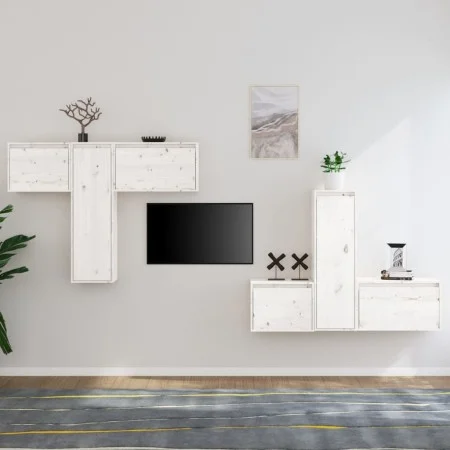 TV-Ständer 6-tlg. aus massivem Kiefernholz weiß von vidaXL, TV-Möbel - Ref: Foro24-3100255, Preis: 262,91 €, Rabatt: %