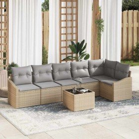 Conjunto de sofá de jardín 7 pcs Beige Poliratán