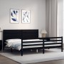 Estructura de cama con cabecero madera maciza negro 200x200 cm