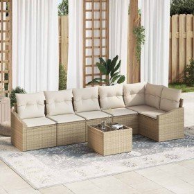 Conjunto de sofá de jardín 7 pcs Beige Poliratán