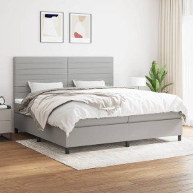 Cama box spring con colchón tela gris claro 200x200 cm Cama box spring con colchón tela gris claro 200x200 cm