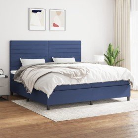 Cama box spring con colchón tela azul 200x200 cm en Camas y somieres | Comprar online en Foro24