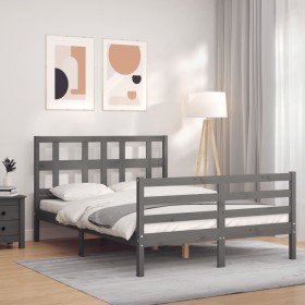 Estructura de cama con cabecero madera maciza gris 120x200 cm