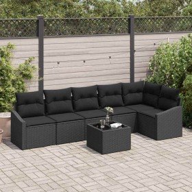 Conjunto de sofá de jardín 7 pcs Negro Poliratán