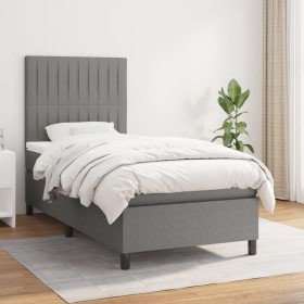 Cama box spring con colchón tela gris oscuro 90x200 cm en Camas y somieres | Comprar online en Foro24