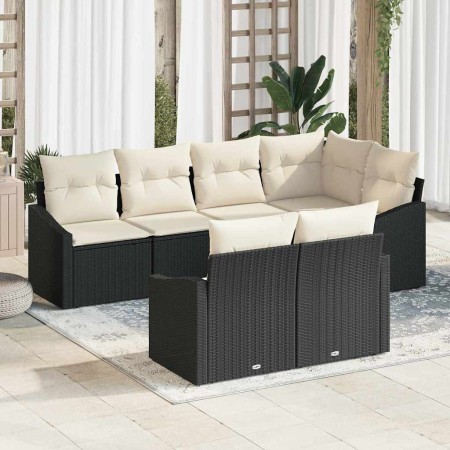 Conjunto de sofá de jardín 7 pcs Negro Poliratán