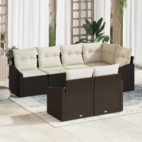 Conjunto de sofá de jardín 7 pcs Marrón Poliratán
