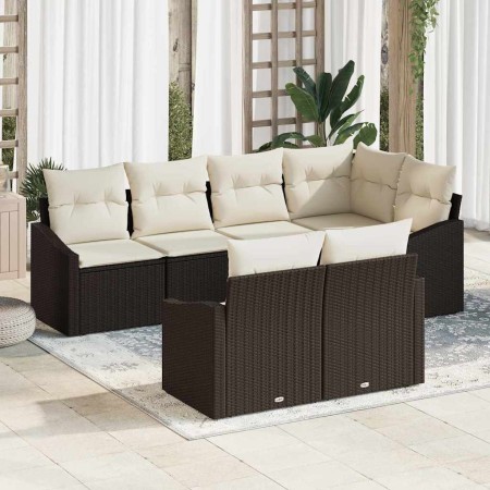 Conjunto de sofá de jardín 7 pcs Marrón Poliratán