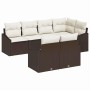 Conjunto de sofá de jardín 7 pcs Marrón Poliratán