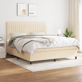 Cama box spring con colchón tela color crema 180x200 cm en Camas y somieres | Comprar online en Foro24