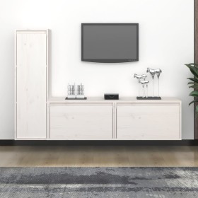 TV furniture 3 pieces solid white pine wood by vidaXL, TV Furniture - Ref: Foro24-3100120, Price: 154,28 €, Discount: %