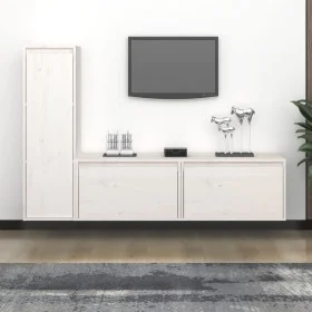TV-Möbel 3-teilig aus massivem weißem Kiefernholz von vidaXL, TV-Möbel - Ref: Foro24-3100120, Preis: 152,21 €, Rabatt: %