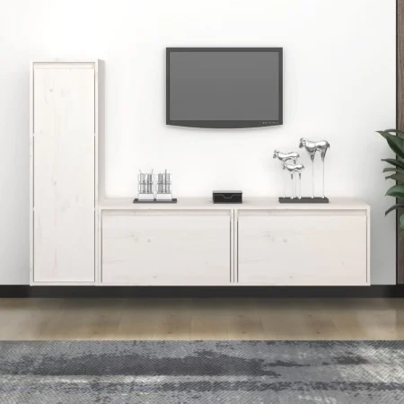 TV-Möbel 3-teilig aus massivem weißem Kiefernholz von vidaXL, TV-Möbel - Ref: Foro24-3100120, Preis: 152,21 €, Rabatt: %