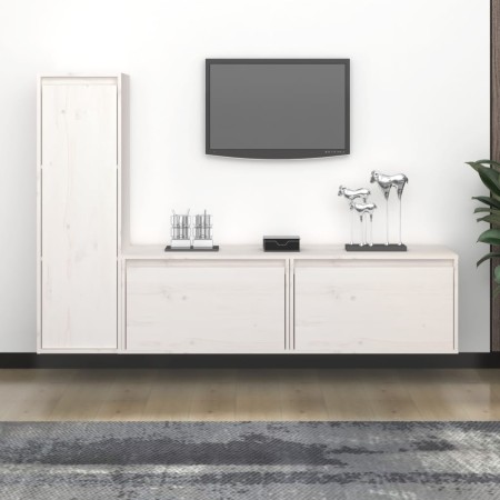 TV-Möbel 3-teilig aus massivem weißem Kiefernholz von vidaXL, TV-Möbel - Ref: Foro24-3100120, Preis: 154,28 €, Rabatt: %
