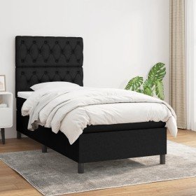 Cama box spring con colchón tela negro 80x200 cm Cama box spring con colchón tela negro 80x200 cm