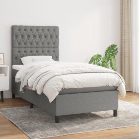 Cama box spring con colchón tela gris oscuro 90x190 cm Cama box spring con colchón tela gris oscuro 90x190 cm